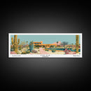 Mesa Arizona Panoramic Painting, Mid Century Modern Framed Canvas Print, Retro Pop Art Travel Poster, Office Wall Art