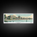 Peoria Illinois Panoramic Painting, Mid Century Modern Framed Canvas Print, Retro Pop Art Travel Poster, City Art, Office Wall Decor, Living Room Art