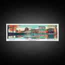 Stamford Connecticut Panoramic Painting, Mid Century Modern Framed Canvas Print, Retro Pop Art Travel Poster, Wall Hanging for Home Decor