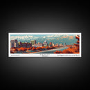 Reno Nevada Panoramic Painting, Mid Century Modern Framed Canvas Print, Retro Pop Art Travel Poster, Living Room Wall Decor