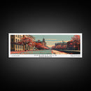 Springfield Massachusetts Panoramic Wall Art, Mid Century Modern Framed Canvas Print, Retro Pop Art Cityscape, Travel Poster, Living Room Decor