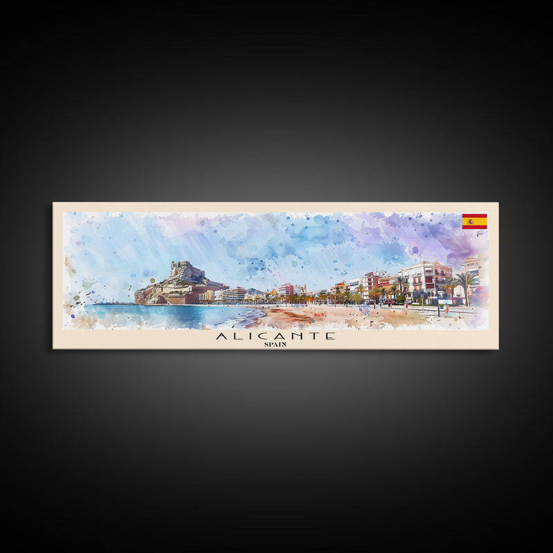 Alicante Spain Travel Print Wall Art, Panoramic City Art, Travel Art, Wall Decor, Vacation Gift, Framed Canvas Print Or Metal Art