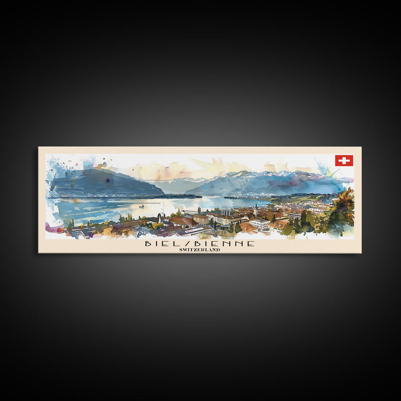 Biel Switzerland Wall Art, Panoramic Travel Poster, Panoramic Framed Canvas Print, City Wall Art, Wall Hanging Home Decor, Travel Art