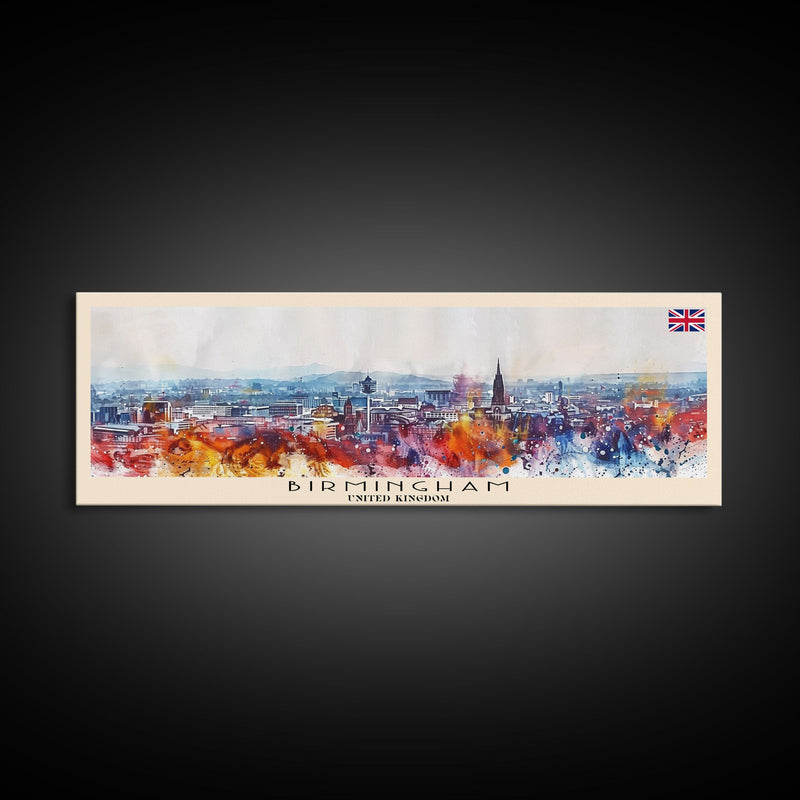 Birmingham United Kingdom Travel Print Wall Art, Panoramic City Art, Travel Art, Wall Decor, Vacation Gift, Framed Canvas Print Or Metal Art