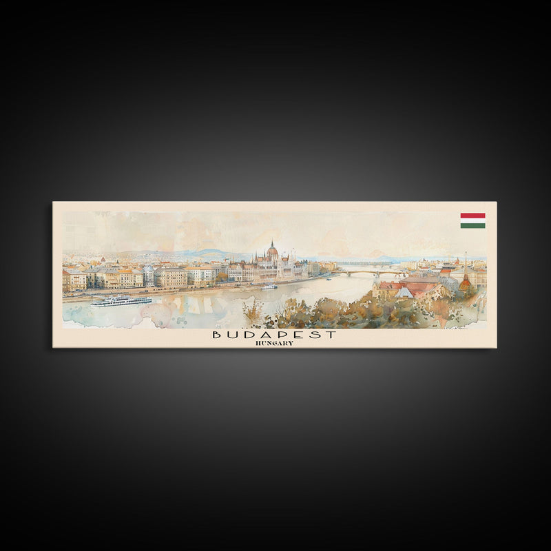 Budapest Hungary Travel Art, City Art, Framed Canvas Print or Metal Wall Art, Europe Travel Poster, Panoramic Wall Art, Extra Wide Wall Art