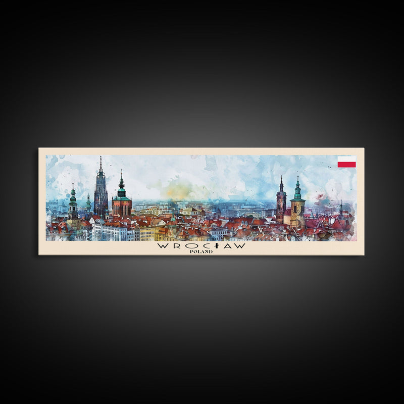 Wroclaw Poland Travel Print Wall Art, Panoramic City Art, Travel Art, Wall Decor, Vacation Gift, Framed Canvas Print Or Metal Art