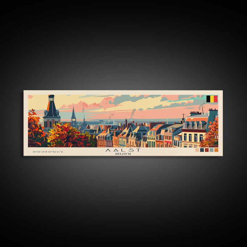 Aalst Belgium Travel Print Wall Art, Panoramic City Art, Travel Art, Wall Decor, Vacation Gift, Framed Canvas Print Or Metal Art