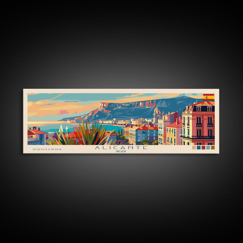 Alicante Spain Travel Print Wall Art, Panoramic City Art, Travel Art, Wall Decor, Vacation Gift, Framed Canvas Print Or Metal Art