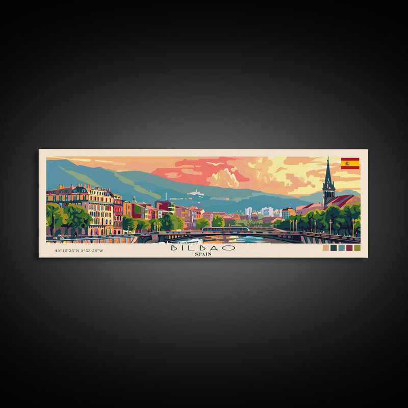 Bilbao Spain Wall Art, Panoramic Travel Poster, Panoramic Framed Canvas Print, City Wall Art, Wall Hanging Home Decor, Travel Art