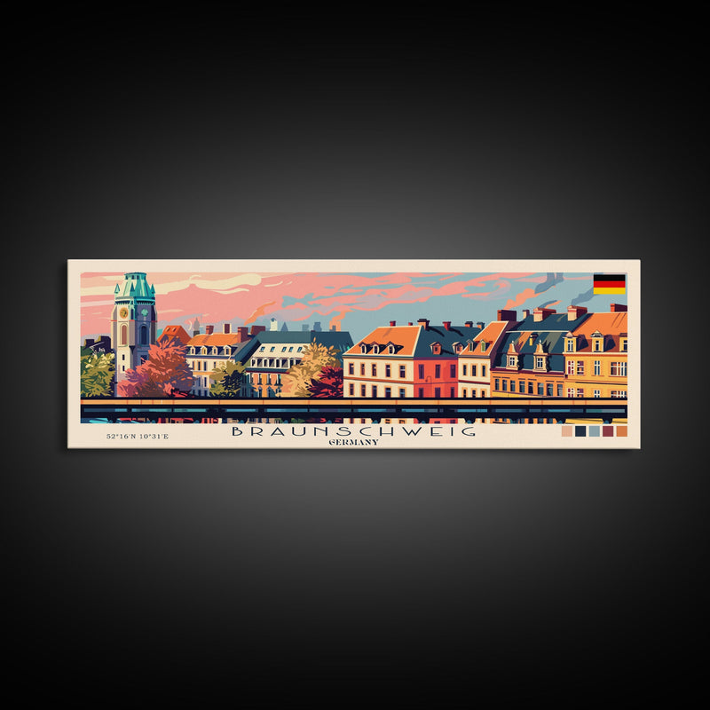 Braunschweig Germany Travel Art, City Art, Framed Canvas Print or Metal Wall Art, Europe Travel Poster, Panoramic Wall Art, Extra Wide Wall Art