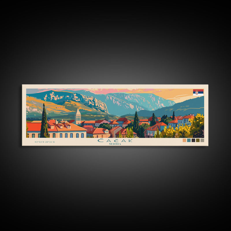 ÄŒaÄak Serbia Wall Art, Panoramic Travel Poster, Panoramic Framed Canvas Print, City Wall Art, Wall Hanging Home Decor, Travel Art