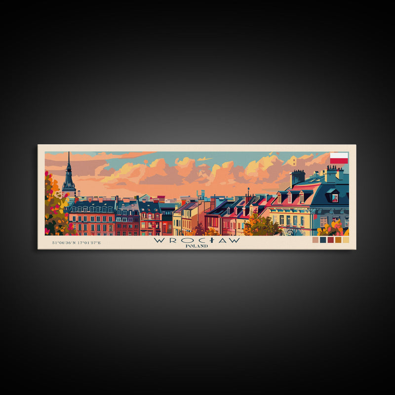 Wroclaw Poland Travel Print Wall Art, Panoramic City Art, Travel Art, Wall Decor, Vacation Gift, Framed Canvas Print Or Metal Art