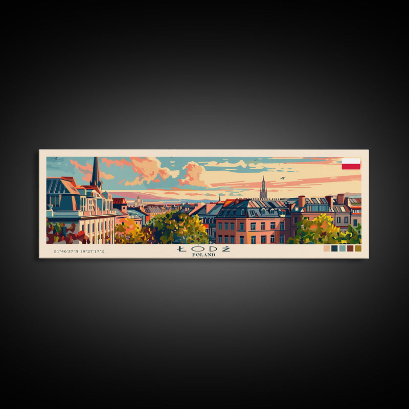 ÅÃ³dÅº Poland Art, City Art, Framed Canvas Print or Metal Wall Art, Europe Travel Poster, Panoramic Wall Art, Extra Wide Wall Art