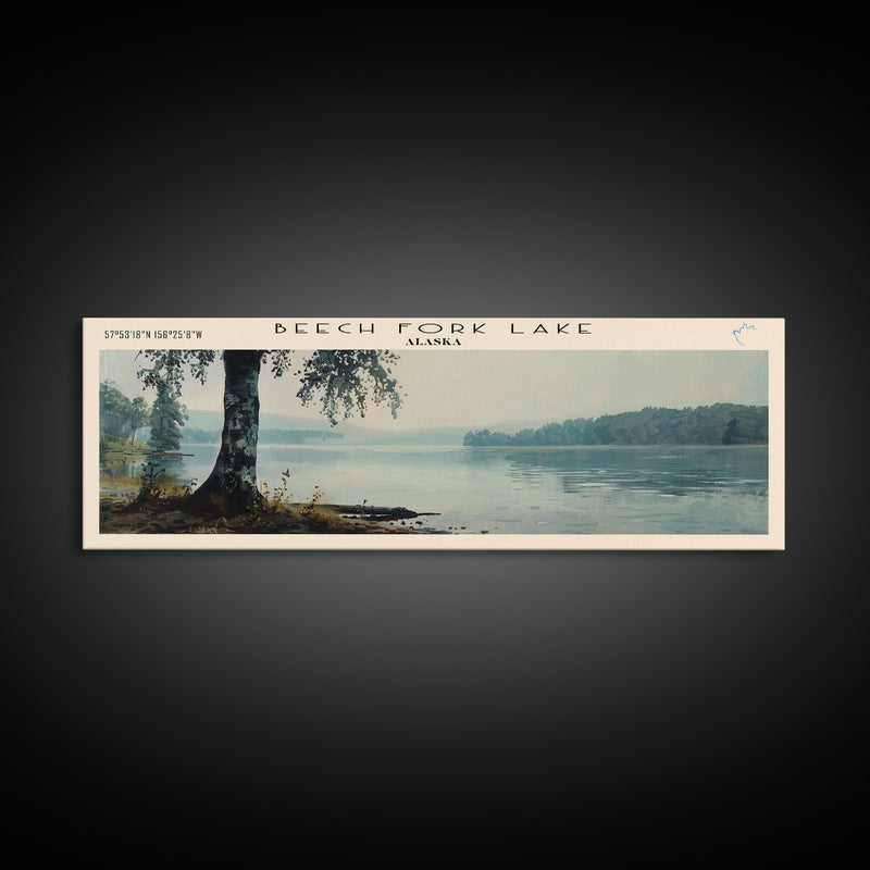 Beech Fork Lake West Virginia Framed Canvas Print, Panoramic Lake House Art, Scenic Painting, Travel Poster, Rustic Decor, Nature Scene