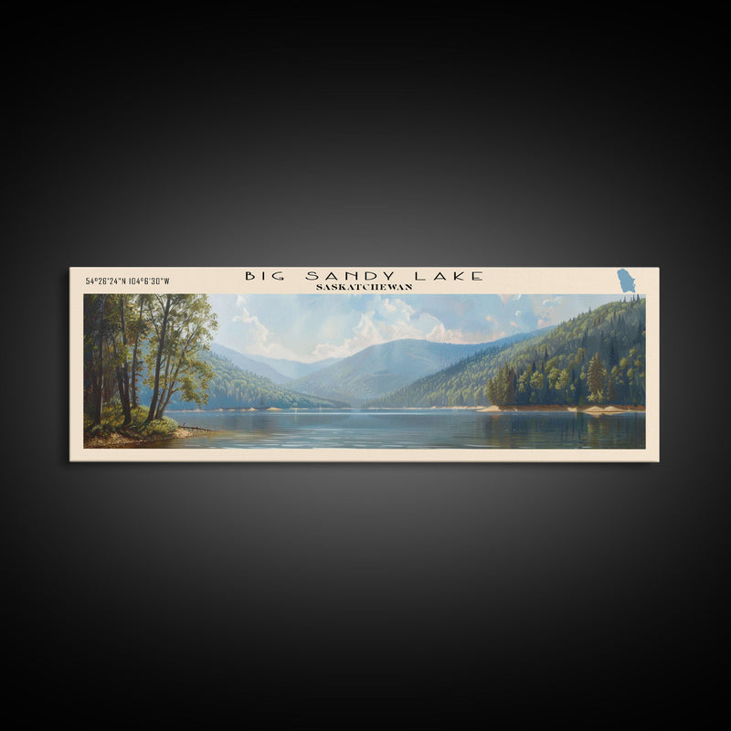 Big Sandy Lake Framed Canvas Print, Lake House Art, Panoramic Travel Poster, Scenic View, Modern Decor, Lake Painting