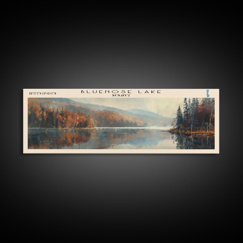 Bluenose Lake Framed Canvas Print, Panoramic Lake House Decor, Scenic View, Travel Poster, Rustic Art, Lake Painting