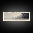 Leberge Framed Canvas Print, Lake House Decor, Panoramic Wall Art, Travel Poster, Scenic Landscape Painting, Rustic Art