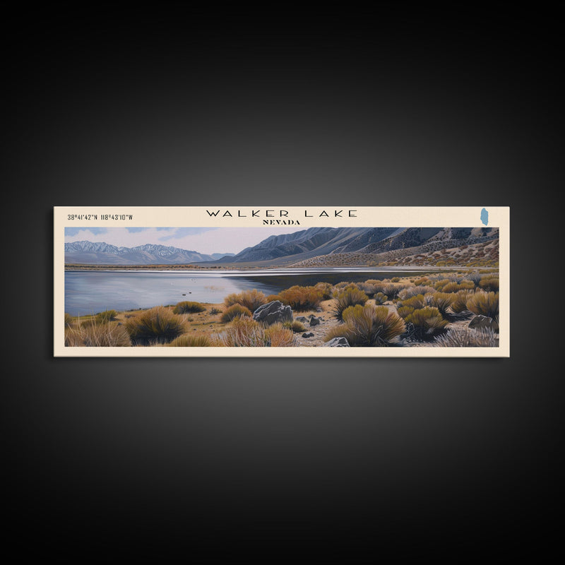 Walker Lake USA Nevada Panoramic Wall Art, Framed Canvas Print, Lake House Decor, Travel Poster, Beautiful Lake Scene, Bedroom Decor