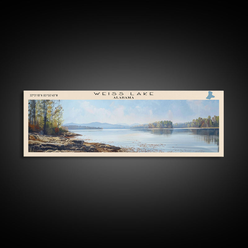 Weiss Lake Alabama Panoramic Wall Art, Framed Canvas Print, Lake House Decor, Travel Poster, Scenic Lake Scene, Bedroom Art