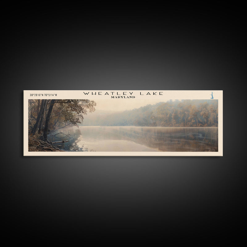 Wheatley Lake Maryland Panoramic Wall Art, Framed Canvas Print, Lake House Decor, Travel Poster, Serene Landscape, Home Decor