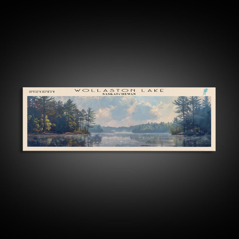 Wollaston Lake Panoramic Wall Art, Framed Canvas Print, Lake House Decor, Travel Poster, Scenic Lake Scene, Bedroom Decor