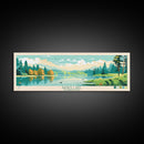 Banks Lake Washington Framed Canvas Print, Panoramic Wall Art, Midcentury Modern, Pop Art, Travel Poster, Scenic Lake House Art