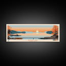 Bantam Lake Connecticut Framed Canvas Print, Panoramic Wall Art, Midcentury Modern, Pop Art, Travel Poster, Scenic Living Room Art