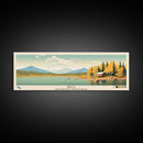 Birch Northwest Territories Framed Canvas Print, Panoramic Wall Art, Midcentury Modern, Pop Art, Travel Poster, Scenic Living Room Decor, Lake House Art