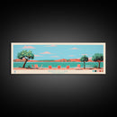 Brantley Lake New Mexico Framed Canvas Print, Midcentury Modern Panoramic Wall Art, Living Room Decor, Pop Art, Travel Poster Art, Scenic Nature Painting
