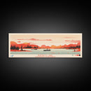 Buffalo Lake Northwest Territories Framed Canvas Print, Pop Art Panoramic Travel Poster, Midcentury Modern, Wall Art, Scenic Nature Painting, Bedroom Decor