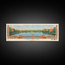 Cagles Mill Lake Indiana Framed Canvas Print, Midcentury Modern Panoramic Wall Art, Living Room Decor, Pop Art, Travel Poster Art, Scenic Nature Painting