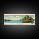Calcasieu Lake Louisianna Framed Canvas Print, Pop Art Panoramic Travel Poster, Midcentury Modern, Wall Art, Scenic Nature Painting, Bedroom Decor