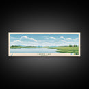 Carter Lake Nebraska Framed Canvas Print, Midcentury Modern Panoramic Wall Art, Living Room Decor, Pop Art, Travel Poster Art, Scenic Nature Painting, Lake House Decor