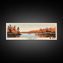 Clopper Lake Maryland Framed Canvas Print, Pop Art Panoramic Travel Poster, Midcentury Modern, Wall Art, Scenic Nature Painting, Bedroom Decor, Living Room Art