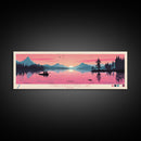Cobbosseecontee Lake Maine Framed Canvas Print, Midcentury Modern Panoramic Wall Art, Living Room Decor, Pop Art, Travel Poster Art, Scenic Nature Painting, Lake House Decor