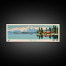 June Lake California Framed Canvas Print, Panoramic Wall Art, Midcentury Modern, Pop Art, Lake House Art, Travel Poster, Bedroom Decor