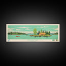 Kistigan Lake Manitoba Framed Canvas Print, Panoramic Wall Art, Midcentury Modern, Pop Art, Bedroom Decor, Travel Poster, Nature Decor