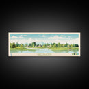 Lake Ashmere Massachusetts Framed Canvas Print, Panoramic Art, Midcentury Modern, Pop Art, Living Room Wall Art, Travel Poster, Lake House Decor