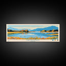 Lake Bomoseen Vermont Framed Canvas Print, Panoramic Wall Art, Midcentury Modern, Pop Art, Bedroom Decor, Travel Poster, Living Room Art