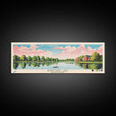 Lake Burntside Framed Canvas Print, Panoramic Art, Midcentury Modern, Pop Art, Living Room Wall Art, Travel Poster, Lake House Decor