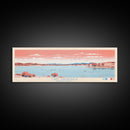 Lake Sakakawea North Dakota Framed Canvas Print, Panoramic Wall Art, Midcentury Modern, Pop Art, Living Room Decor, Travel Poster, Lake House Art
