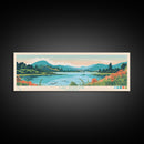 Lake Sonoma California Framed Canvas Print, Panoramic Wall Art, Midcentury Modern, Pop Art, Living Room Decor, Travel Poster, Lake House Art