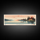 Lake Winchester, Connecticut Panoramic Wall Art Framed Canvas Print, Midcentury Modern, Pop Art, Home Decor, Travel Poster, Bedroom Art