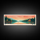 Lake Wyola, Massachusetts Panoramic Wall Art Framed Canvas Print, Midcentury Modern, Pop Art, Home Decor, Travel Poster, Bedroom Art