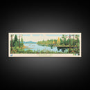 Mistastin Lake, New Brunswick Framed Canvas Print, Panoramic Wall Art, Midcentury Modern, Pop Art, Home Decor, Travel Poster, Living Room Art