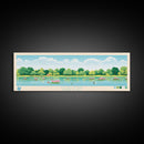 Olney Pond, Rhode Island Framed Canvas Print, Panoramic Wall Art, Midcentury Modern, Pop Art, Home Decor, Travel Poster, Living Room Art