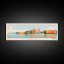 Philpott Lake, Virginia Framed Canvas Print, Panoramic Wall Art, Midcentury Modern, Pop Art, Home Decor, Travel Poster, Living Room Art