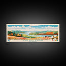 Round Valley Reservoir, New Jersey Framed Canvas Print, Panoramic Travel Poster, Midcentury Modern Art, Home Decor, Pop Art, Wall Decoration