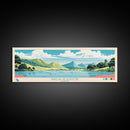 Wailua Reservoir, Hawaii Framed Canvas Print, Panoramic Lake House Art, Midcentury Modern Decor, Pop Art, Travel Poster, Living Room Wall Art