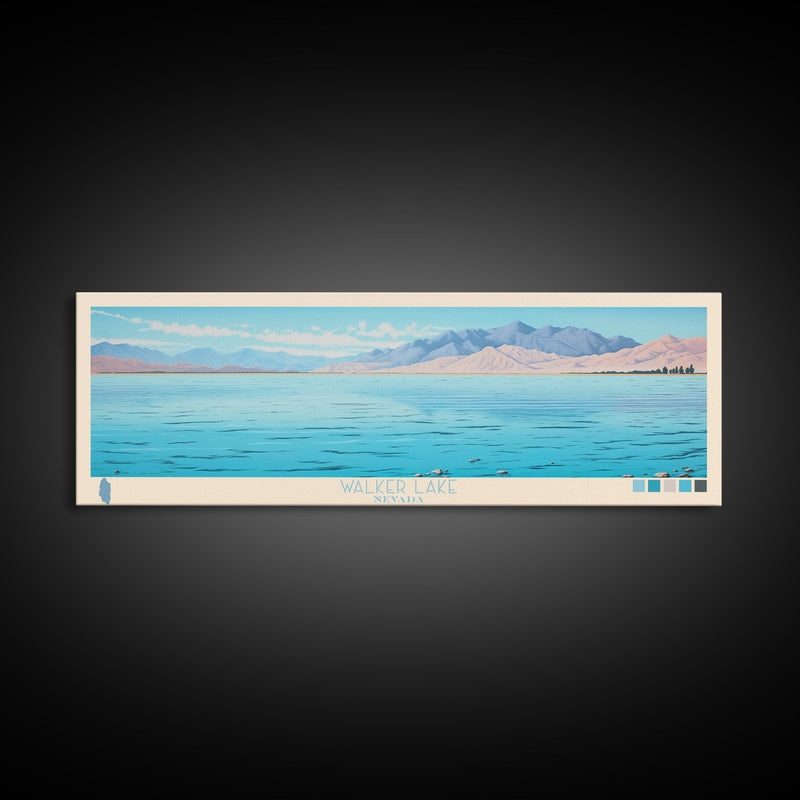 Walker Lake, Nevada Framed Canvas Print, Panoramic Lake House Decor, Midcentury Modern Art, Pop Art, Travel Poster, Bedroom Wall Art